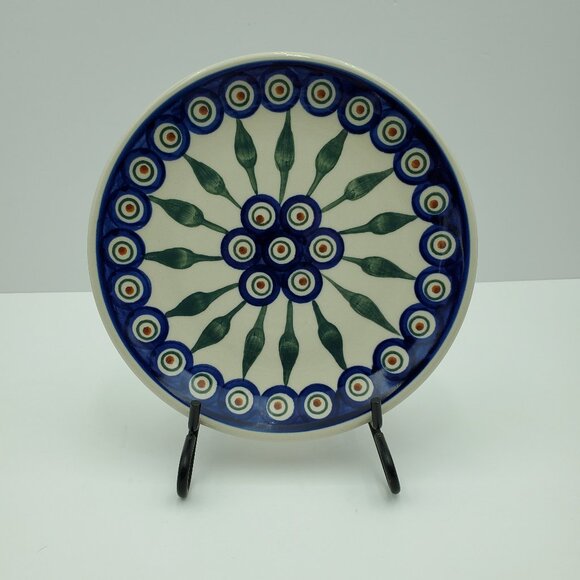 Polish Pottery Peacock Leaves Dessert Plate Peacock Salad Plate - Picture 1 of 5